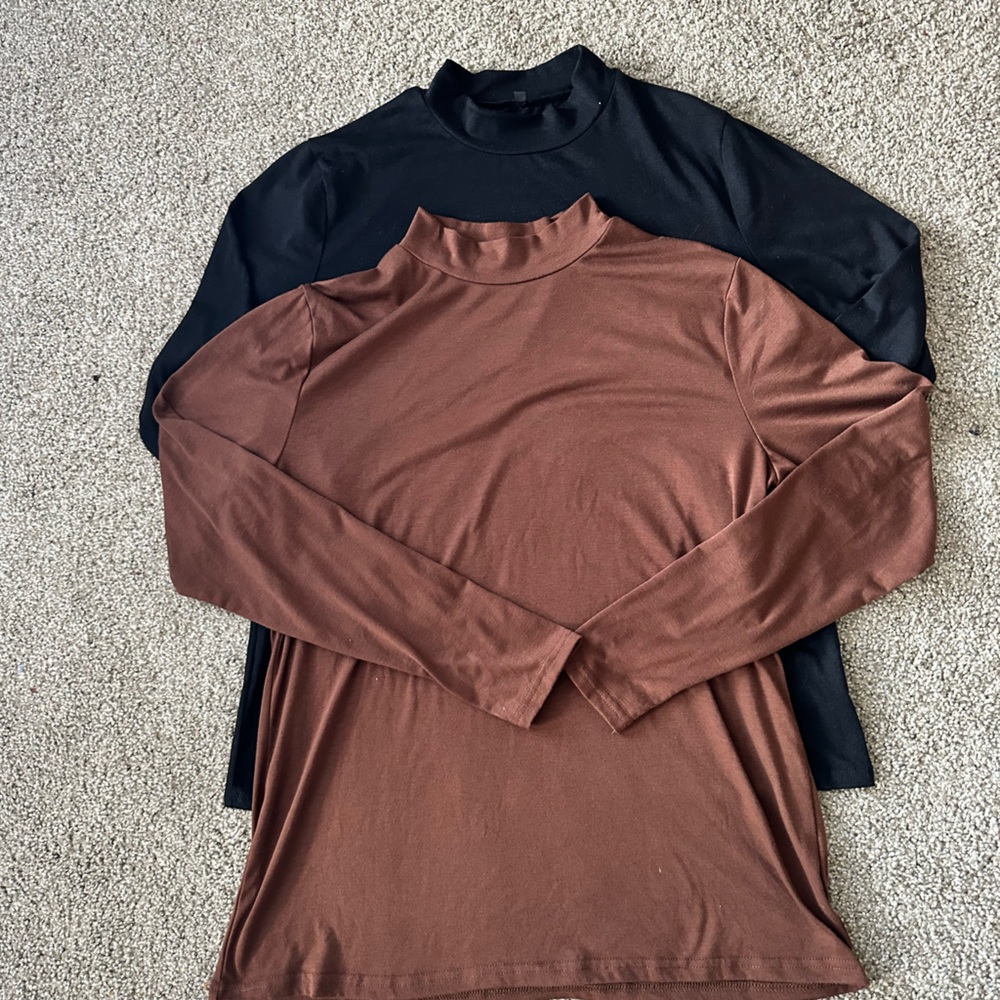 Amazon  Pair of full sleeve tops in brown and black . XL , long and comfortable.